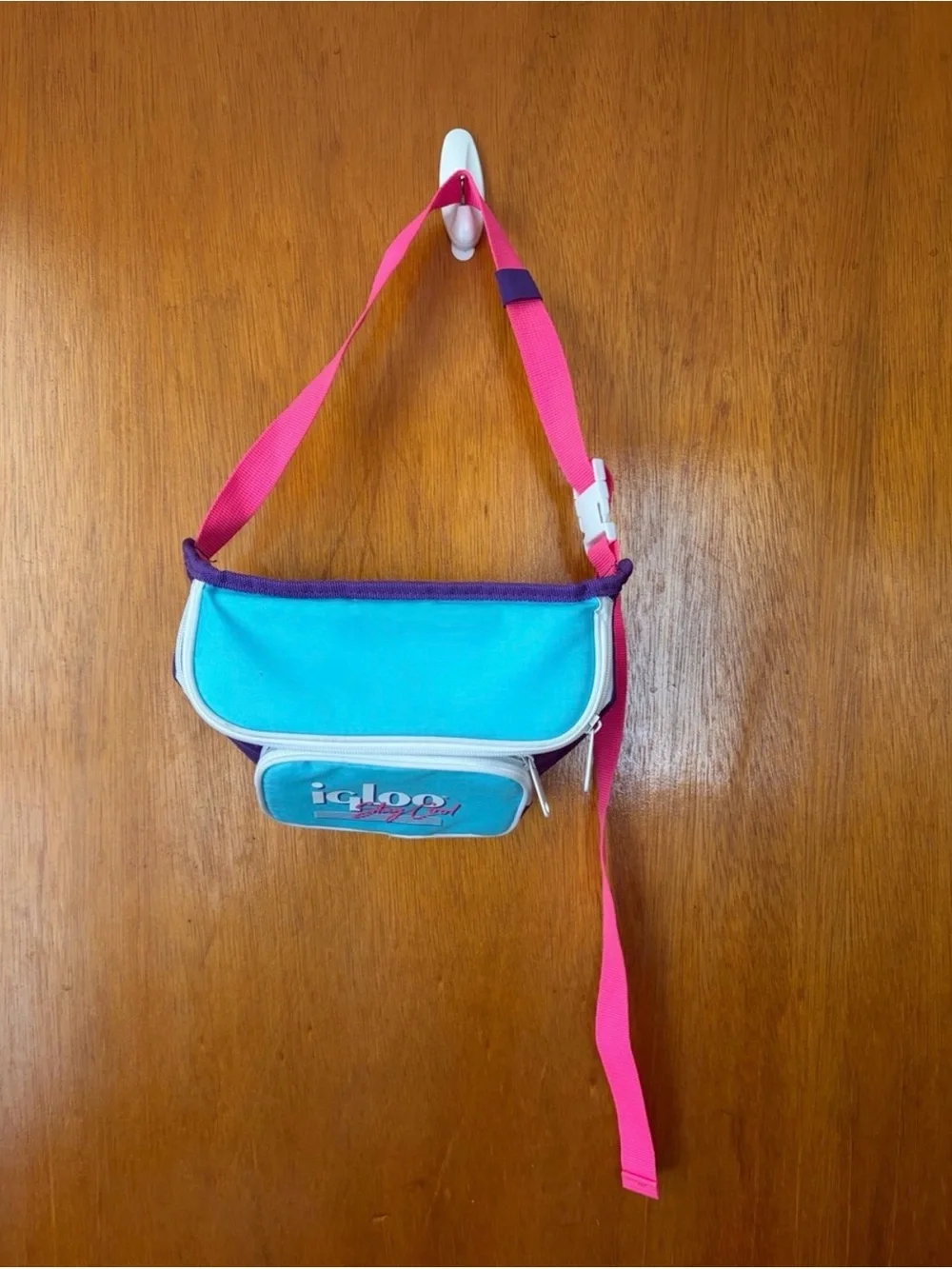 Igloo Teal & Purple Crossbody Fanny Pack with Pink Strap
